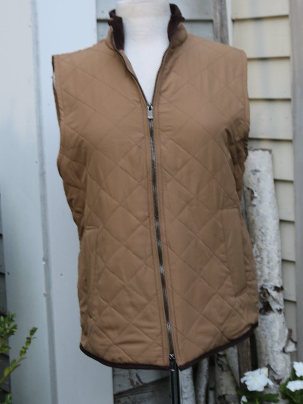 Magaschoni Tan Brown Quilted Fleece Lined Full Zip Vest Sz SMALL